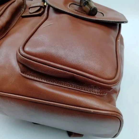 Gucci Brown Leather Backpack with Bamboo Handle - Picture 6 of 9
